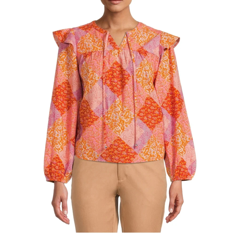 Time And Tru Women's Size M (8-10) Blouse NWT Orange Harvest